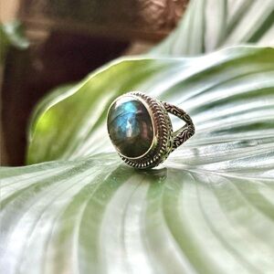 Sterling silver stamped labradorite ring boho euc 7